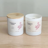 Cymbidium Floral scented coconut soy blend candle featuring Bergamot, Orchid and White Tea with a wood wick. 
